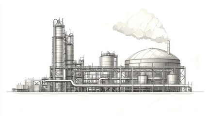 A refinery clipart, energy infrastructure element, flat design illustration, neutral tones, isolated on white background