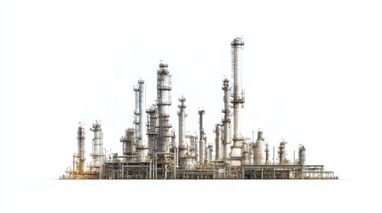 Obraz premium A refinery clipart, energy infrastructure element, flat design illustration, neutral tones, isolated on white background