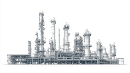 A refinery clipart, energy infrastructure element, flat design illustration, neutral tones, isolated on white background