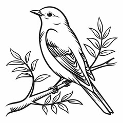 beautiful outline of a bird sitting on stick .eps