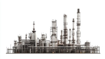 Obraz premium A refinery clipart, energy infrastructure element, flat design illustration, neutral tones, isolated on white background