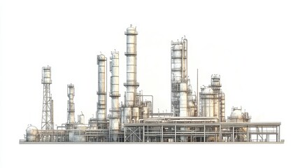 Obraz premium A refinery clipart, energy infrastructure element, flat design illustration, neutral tones, isolated on white background