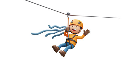 Zipline adventure cartoon character illustration for outdoor activities and extreme sports concept design on transparent background
