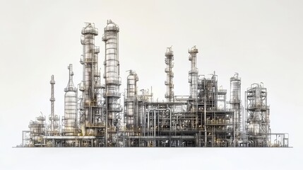 Obraz premium A refinery clipart, energy infrastructure element, flat design illustration, neutral tones, isolated on white background