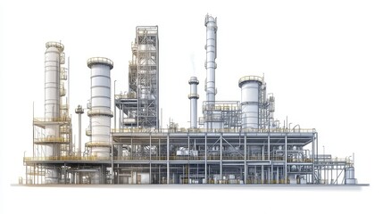 Obraz premium A refinery clipart, energy infrastructure element, flat design illustration, neutral tones, isolated on white background