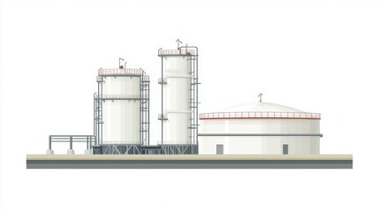 A refinery clipart, energy infrastructure element, flat design illustration, neutral tones, isolated on white background
