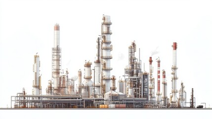 Obraz premium A refinery clipart, energy infrastructure element, flat design illustration, neutral tones, isolated on white background