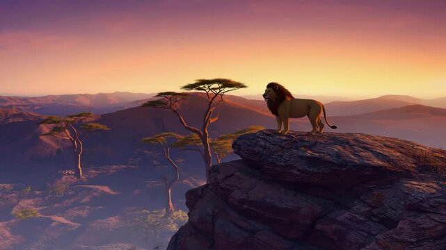 The  lion standing on the top of mountain twilight  , 4K video.