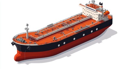 Fototapeta premium An oil tanker clipart, logistics element, isometric vector illustration, industrial color palette, isolated on white background
