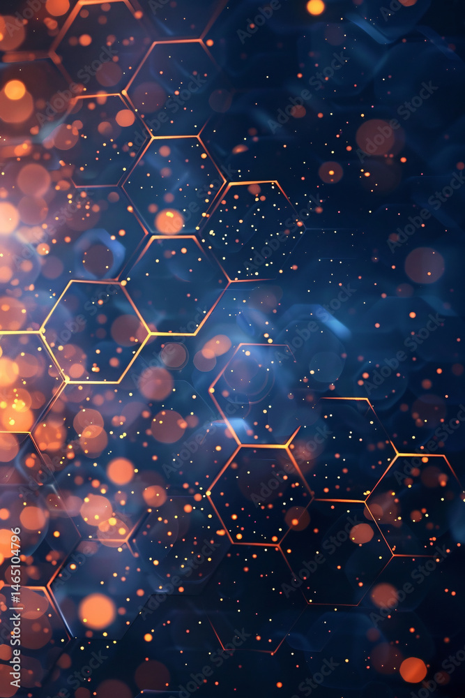 Leinwandbilder Futuristic backdrop of glowing hexagons and sparkling bokeh lights, representing technology and innovation