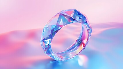 A stylized,faceted gem ring against a vibrant, pastel backdrop.