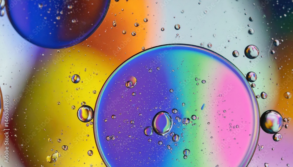 Poster dynamic water droplet interaction abstract setting macro photography colorful background close-up vi