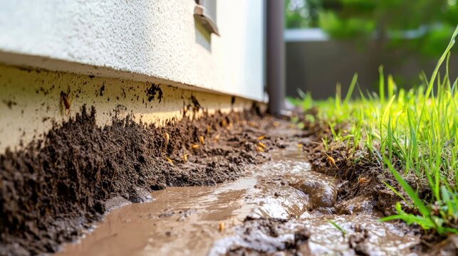 Termite mud tubes running up the side of a Florida home