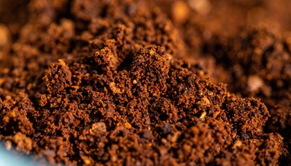 Exploring coffee grounds a close-up study of texture aroma and richness in a natural kitchen environment