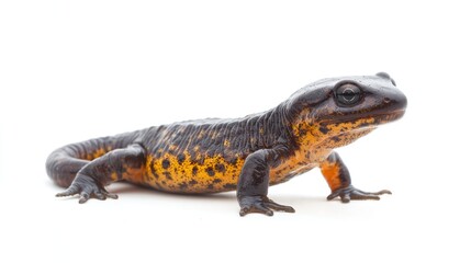 Obraz premium Three-quarter view of a salamander crawling, white background