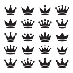 multiple black crowns silhouette with various designs, perfect for royalty, symbols, and decorative themes.