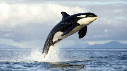 Fototapeta premium Three-quarter view of an orca jumping, white background