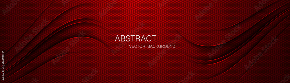 Aufkleber Abstract red steel mesh background with red glowing lines with free space for design. Modern technology innovation concept background. Perforated dark red metal sheet for background image.	