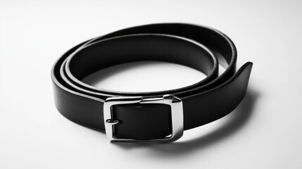 Sleek black leather belt, simple design, metallic buckle