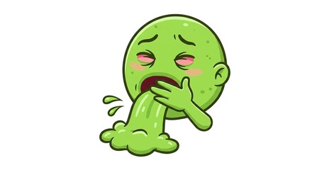 Obraz premium Cartoon Character Vomiting Green Liquid Feeling Sick and Unwell