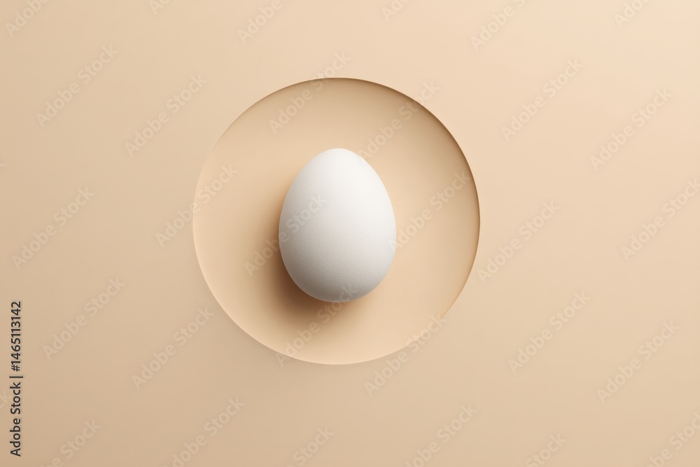 Poster White Egg Shape Centered on Minimalist Beige Background Creating a Soft, Serene Visual Effect in Modern Design Generative AI