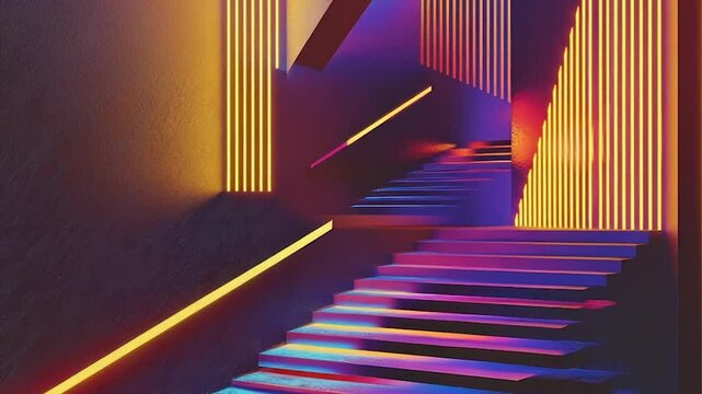 Neon stairway in vibrant colors