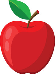 This is a vector illustration of a fresh, juicy red apple with a green leaf, isolated on a white background, perfect for healthy food and nature-themed designs