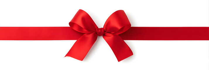 Red bow and ribbon. Realistic holiday decoration isolated on white
