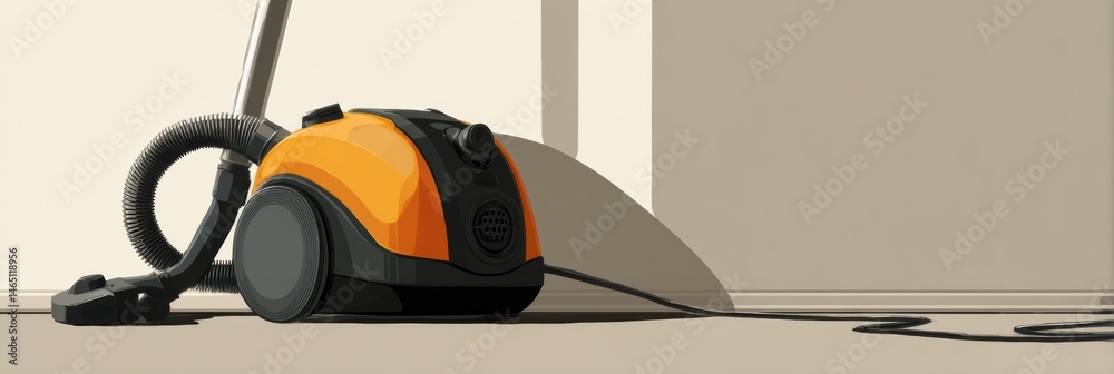 Poster vacuum cleaner in corner with neutral background delivering efficient cleaning on a sunny afternoon 