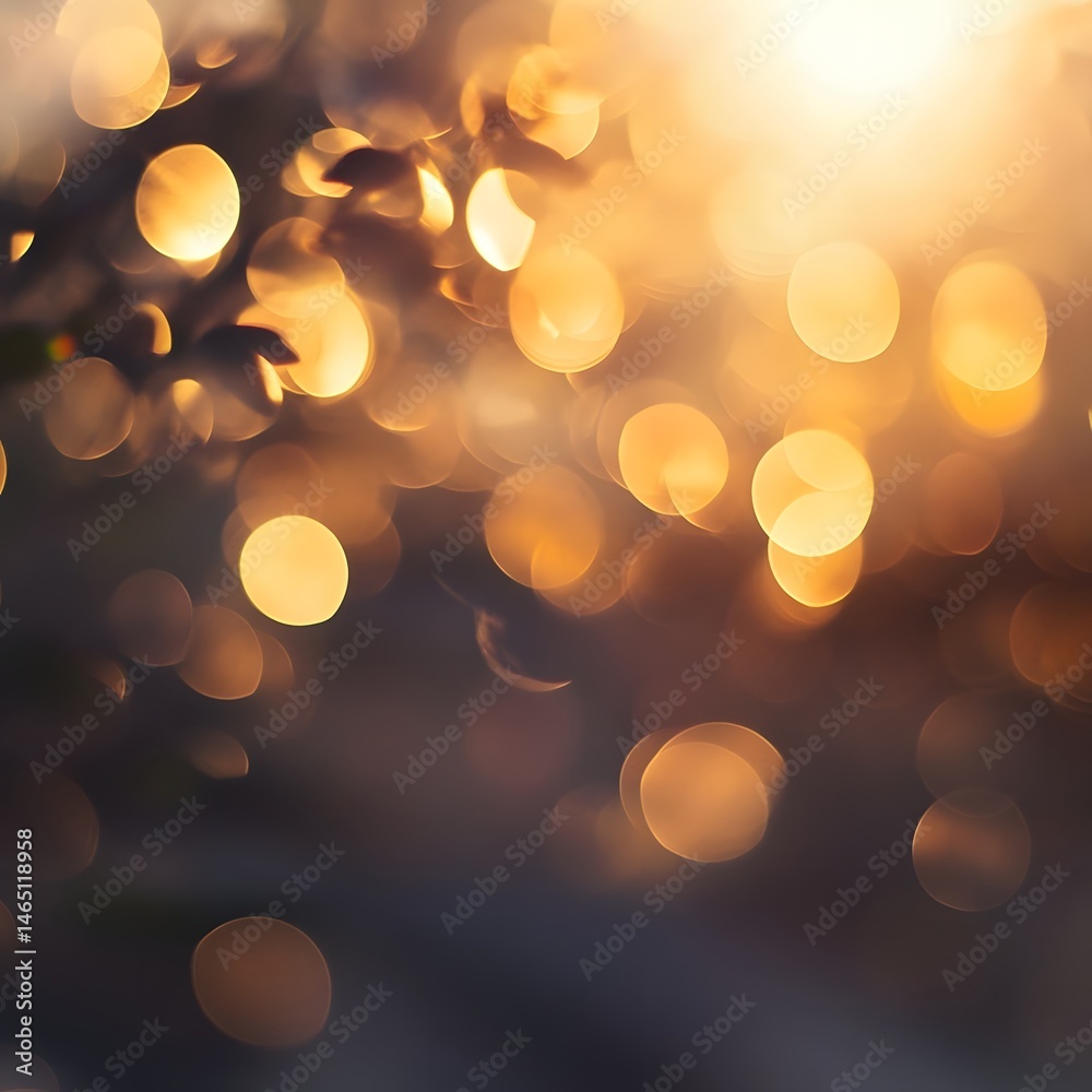 Poster defocused abstract image of shimmering golden bokeh lights against a dark background creating a magi