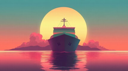 Cargo ship flat design front view global shipping theme animation Triadic Color Scheme. 