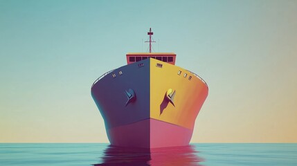 Cargo ship flat design front view global shipping theme animation Triadic Color Scheme. 