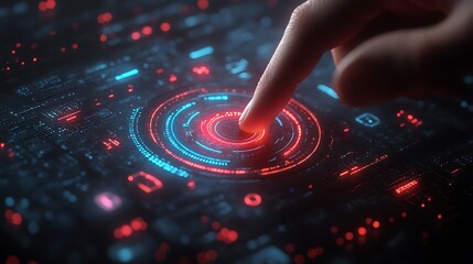 Close-up view of a hand interacting with a digital interface.