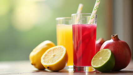 Fototapeta premium A vibrant glass of orange juice glows with freshness, filled to the brim, radiating citrusy goodness and vitamin-rich energy—perfectly chilled and ready to quench your thirst.