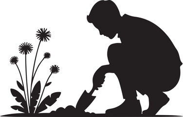 Gardening Silhouettes: Engaging silhouettes illustrating diverse gardening activities, symbolizing the nurturing act of cultivating nature and embracing the serenity of outdoor living.