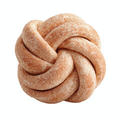 Sweet Knotted Bread Roll, Sprinkled with Sugar, Isolated on a Bright Cyan Transparent background