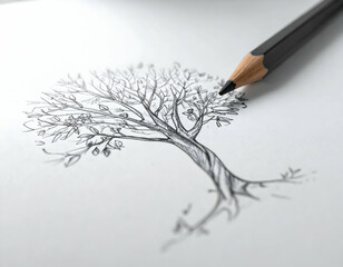 A sharp pencil on paper was used to create this artful drawing of a wooden tree, a fine example of graphite work