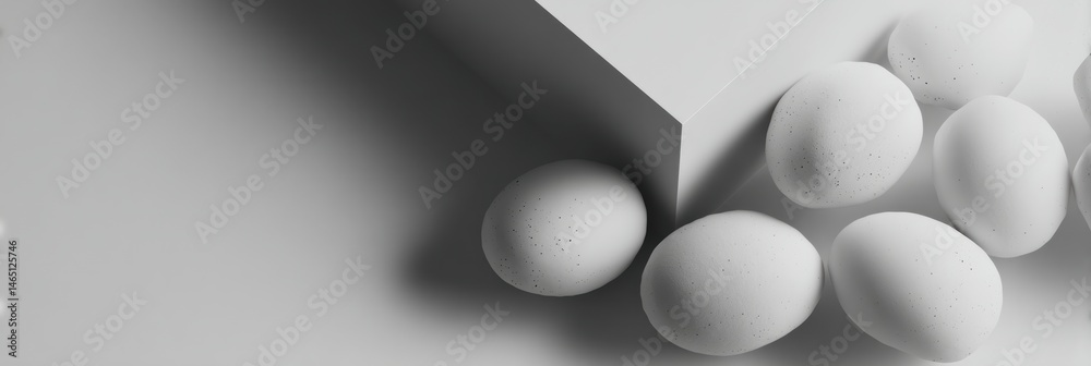 Poster White Eggs Arranged in a Minimalist Setting With Subtle Shadows Creating an Elegant Space for Branding Opportunities Generative AI
