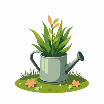 green plant growing in watering can clip art preview
