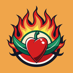 logo with chilli pepper fire and hearts illustration