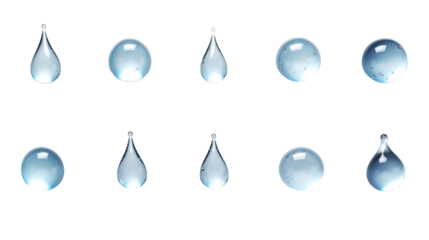 Set of Water Droplets on Transparent Background

