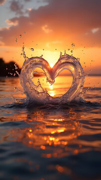 Sunset Heart: Water Splash Photography