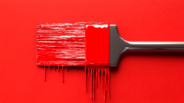 Red Paintbrush with Dripping Paint on Red Background