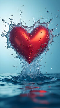 Red Heart Splashing into Water: Romantic Love Wallpaper