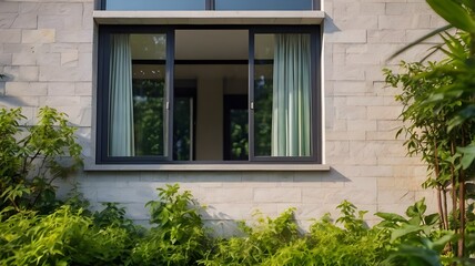 window with green shutters