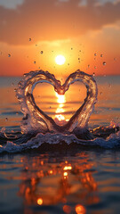 Sunset Heart: Ocean Waves Forming a Heart Shape at Sunrise - Romantic Beach Wallpaper