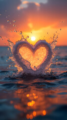 Fototapeta premium Sunset Heart: Ocean Water Splash Photography