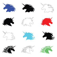 Unicorn head silhouette collection in multiple colors