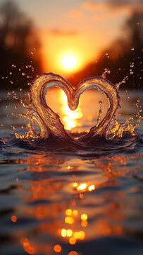 Sunset Heart: A Stunning Water Splash at Golden Hour