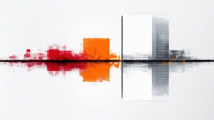 Fototapeta premium Abstract cityscape with colorful reflections in water, showcasing modern architecture